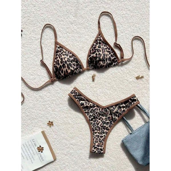 Summer leopard print sexy bikini swimsuit set beach vacation suitable for women 26L0505