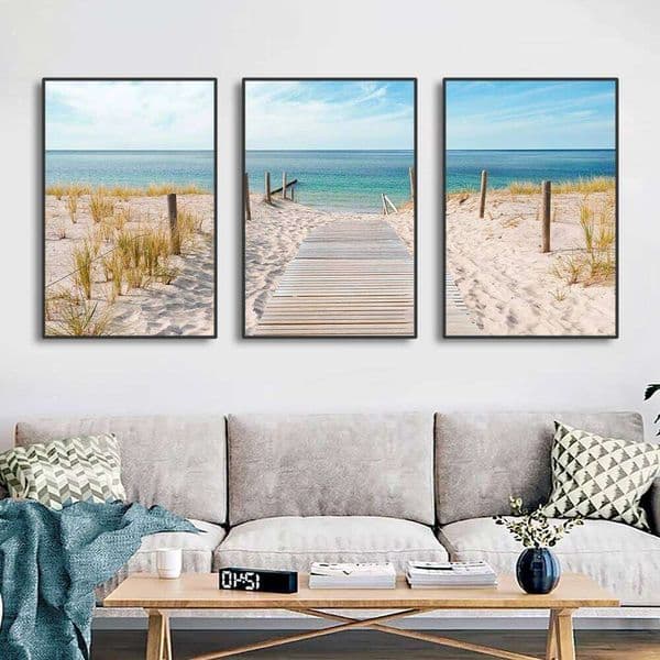 1/3pcs Moden Sea View Canvas Painting Printing Sea-facing Beach Wall Art Poster Pictures for Summer Living Room Home Decoration 26Y0505