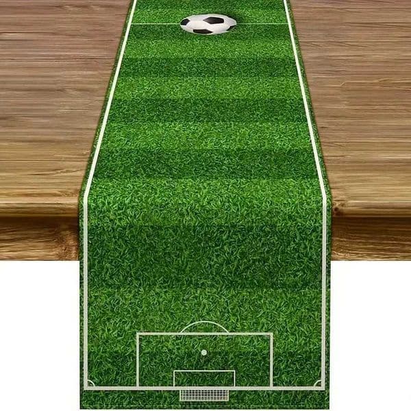 Soccer Field Table Runner - Green Grass Football Pitch Decor for World Cup Sports Birthday Party Dining Table X260504
