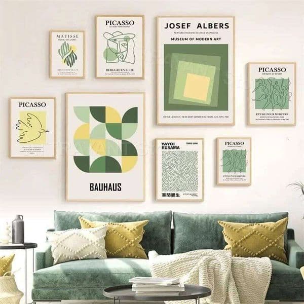 Modern Wall Art Print Canvas - Abstract Green & Yellow Bauhaus Picasso Mitisse Exhibition Poster Ideal for Living Room Decor 26H0505