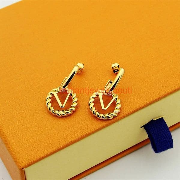 Louisovuitton lvs lou vuttinly designer earrings Gold-plated jewelry classic hollow V-shaped twisted hoop circular womens Louise Lousi lvness louisities earring