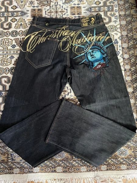 2000s Vintage Statue of liberty Diamonds Jeans Casual Denim Pants High Waist Straight Wide Leg Harajuku Y2k Women Clothing 260430