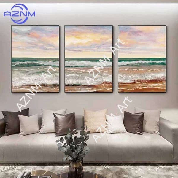 1/3pc Seaside Color Sunset Sea Horizon Wave Abstract Landscape Oil Painting Canvas Poster and Print Wall Art Nordic Decoration 26Y0505