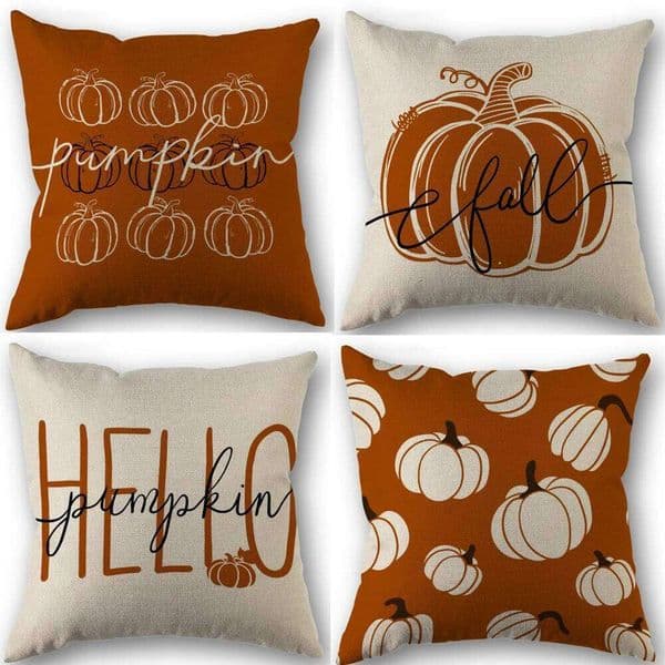 Pillow Case 1pc/4pcs Vintage Fall Pillow Covers 18x18 Inch - Autumn Orange White Pumpkin Design for Christmas Thanksgiving 26L0505