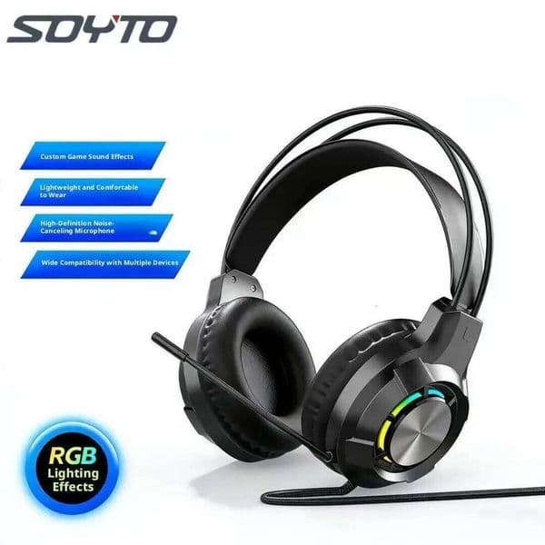 Wired Headset Esports Heavy Bass Noise Reduction Glowing Universal for Desktop Laptops - Gaming Earphones