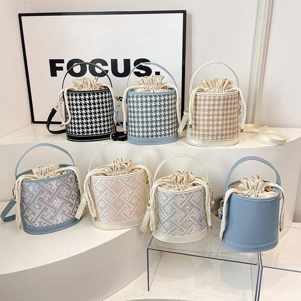 New Ethnic Style Women's Bucket Bag National Style Crossbody Bag DIY Self-prepared Cloth Handmade Material Bag