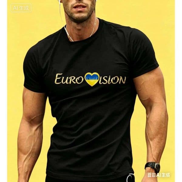 Song Contest Ukraine Country Flag 2026 New Cotton Tshirt Eurovision Unisex Clothing Gold Color Letters 26Y0505
