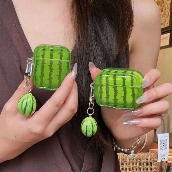 Cute Watermelon-Pattern Wavy Edge with Watermelon Pendant Earphone Case Suitable for AirPods 1 2 3 4 Pro Pro2 Pro3 26W0505