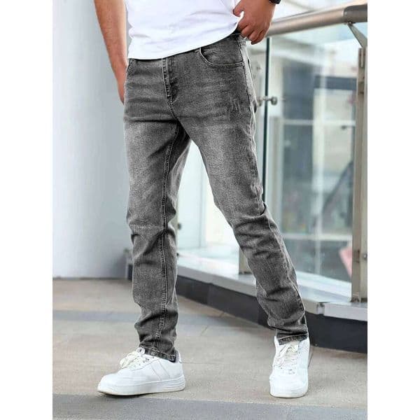 1pc Men'S Casual Slim Fit Stretch Jeans, Chic Street Style Distressed Denim Pants 26Y0505