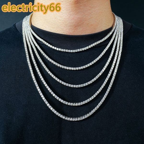 Iced Out Hip Hop Fine Jewelry VVS Lab Grown Diamond Moissanite Tennis Chain Necklace 2mm 3mm 4mm 5mm 925 Sterling Silver Hiphop
