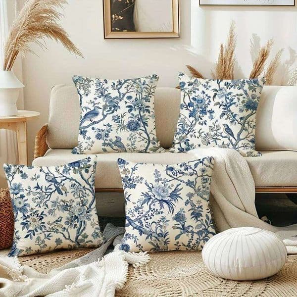 Pillow Case Retro blue floral bird pattern printed pillowcase living sofa cushion cover bedroom room home decoration 26L0505
