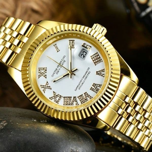 Classic Diamond Roman Dial Men Watch Bezel Business Casual Luxury Stainless Steel Male Quartz Wristwatches 3322