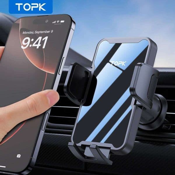 TOPK Phone Air Vent Telephone Holder Car, 360° Adjustable Car mobile support for iPhones & Androids 4"-7"