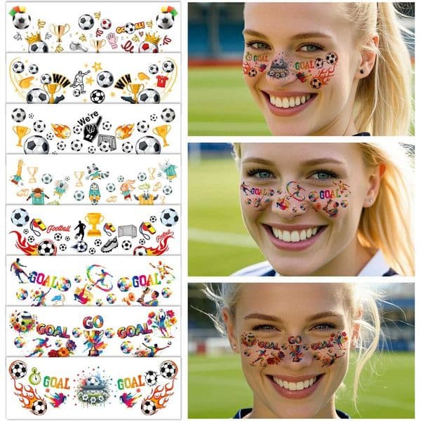 8 Sheets Soccer Ball Freckles Face Temporary Tattoos Birthday Party Decorations Favors Supplies Decor Europa World Cup Football X260504