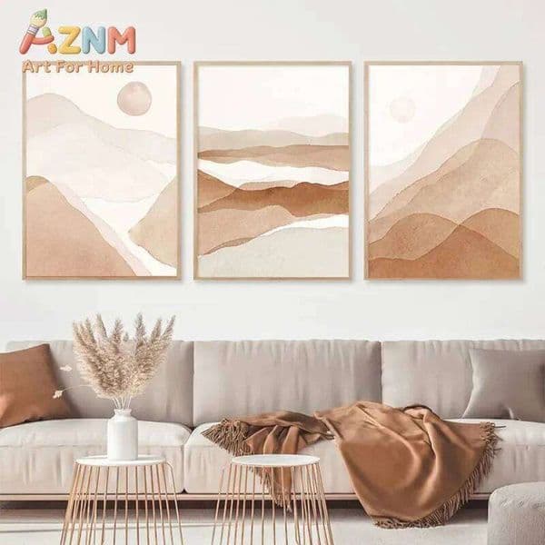 1Pc/3Pcs Nordic Modern Watercolour Landscape Sunrise Abstract Geometry Morandi Art Decorative Canvas Poster 26Y0505
