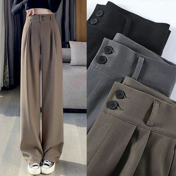 Lady Korean High Waist Suit Pants Female Comfortable Daily Straight Leg Trousers Women Classic Fashion Solid 260430