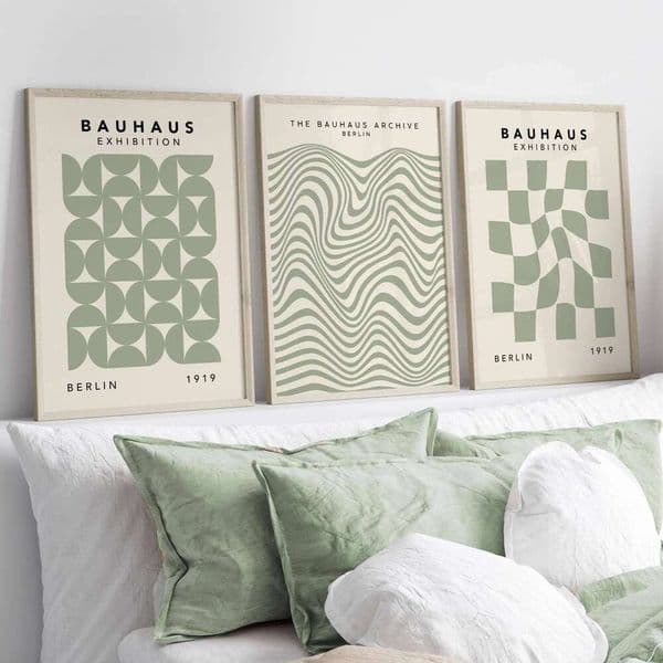 Sage Green Bauhaus Abstract Modern Bedroom Posters Trendy Neutral Above Sofa Living Room Art Wall Prints 26H0505