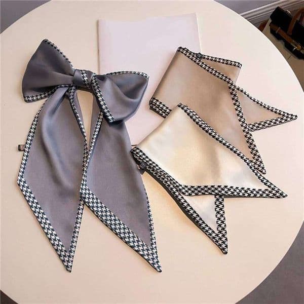 Horse carriage houndstooth decorated summer lightweight scarf fashionable long neckerchief women versatile slim bias-cut ribbon 26H0505