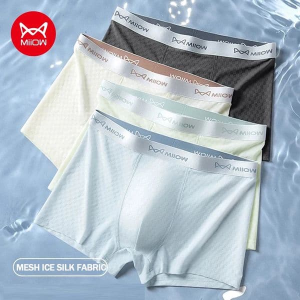 MiiOW 3Pcs Ice Silk Men Panties Mesh Breathable Mens Underpants Antibacterial Crotch Mens Underwear Boxers Man Boxer Briefs 260515