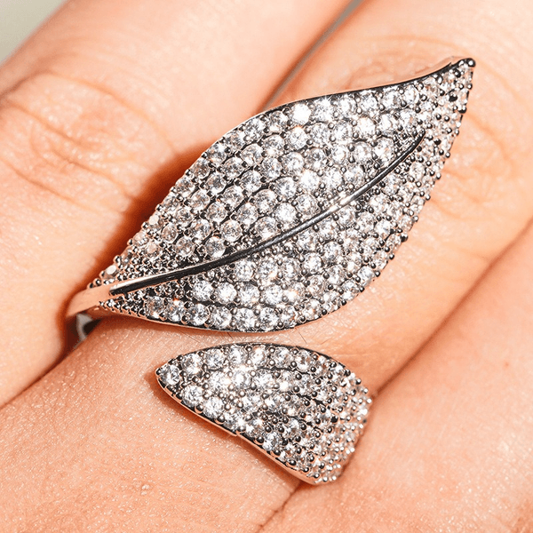 Sparkly Rhinestone Leaf Wrap Open Band Rings for Women Cubic Zirconia Geometry Flower Leaves Layered Climber Finger Bands Statement Ring Dainty Jewelry Adjustable