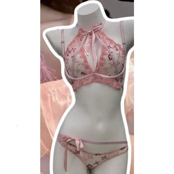 Womens Embroidered Ribbon Bow Bralette Panty Set Butterfly Mambo Pure Desire Wireless Comfort Bra for Daily Wear MOYISU Sexy 260430