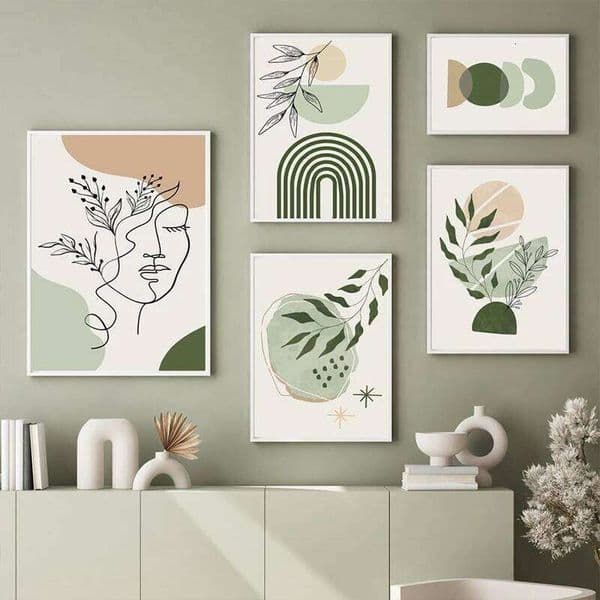 Boho Sage Green Plants Nordic Posters Abstract Artwork Geometric Wall Art Canvas Painting Poster Living Room Home Decor 26H0505