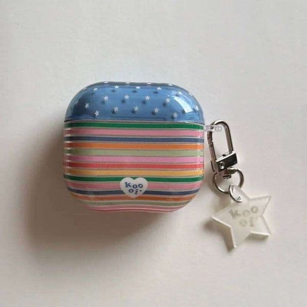 Colorful Strips Earphone Case with Stars Pattern for Airpods Pro, Pro2, Pro3, 1, 2, 3, 4, Anti-fall, Dustproof 26W0505