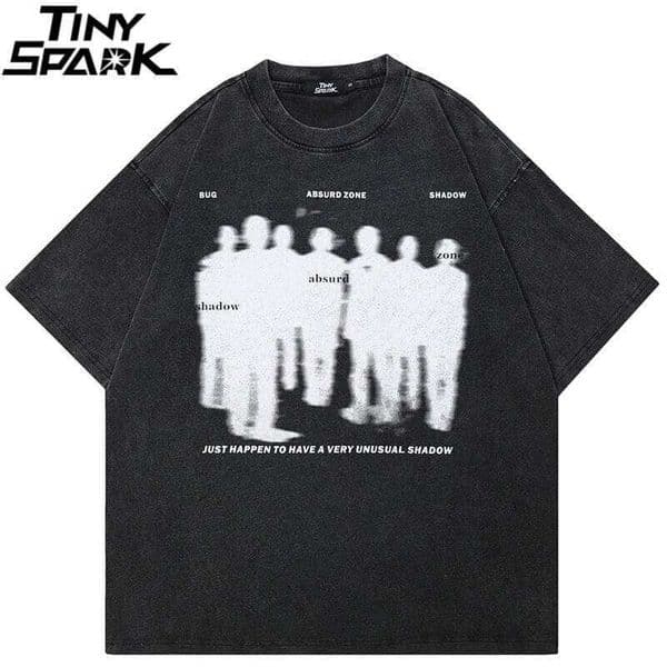 Hip Hop Streetwear 2025 Men T-Shirt Oversized Absurd Shadow Graphic T Shirt Retro Washed Black Tshirt Cotton Unisex Tops Tees 26L0505