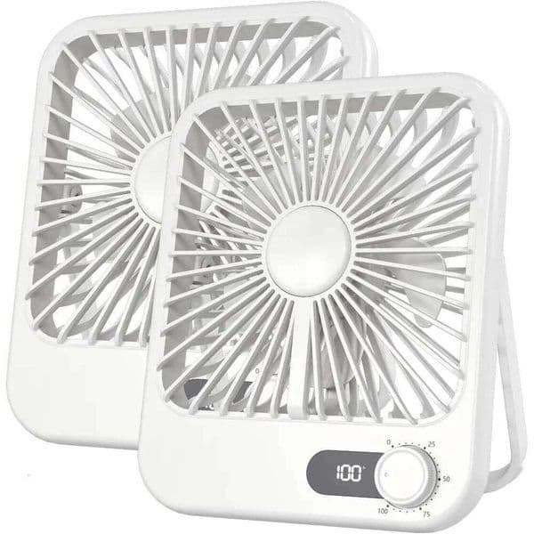 Desk Portable USB Rechargeable Fan, 180° Tilt Folding Personal With Power Display, 5 Speeds Ultra Quiet Table Fan