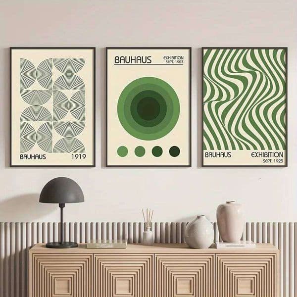 3pcs Bauhaus Geometric Wall Prints, Minimalist Modern Posters, Mid-Century Artwork for Home Decor, Unframed Canvas Art Set 26L0505