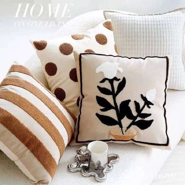 Pillow Case Brown Plant Oat Cream Light Luxury Living Room Sofa Decor Retro Pillow Cases Premium Bedhead Cushion Cover 26L0505