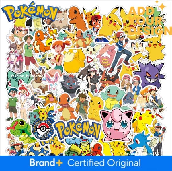 50 Sheets of Pokemon Psyduck Pikachu Luggage Electric Scooter Helmet Body Cartoon Personality Graffiti Stickers