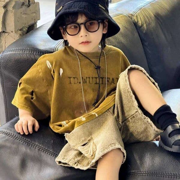 2026 Summer New Boys' Distressed Tie Dye Short Sleeved T-Shirt Junior Sizes Stylish Trendy Kids' Apparel 26W0505