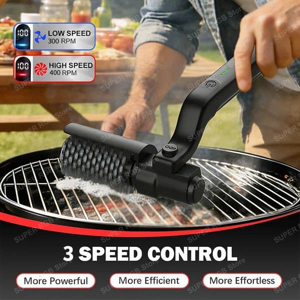 Electric Grill Cleaning Brush Rotary BBQ Cleaner Tool 3-Speed 2600mAh Cordless Rechargeable Adjustable Angle Gifts for MenDad 260430