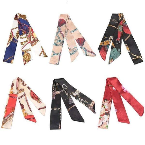 Skinny Scarf Hair Small Simple Style Handle Ribbon Fashion Printing Hairband Headscarf Beautiful Scarves Bags for Women 26H0505