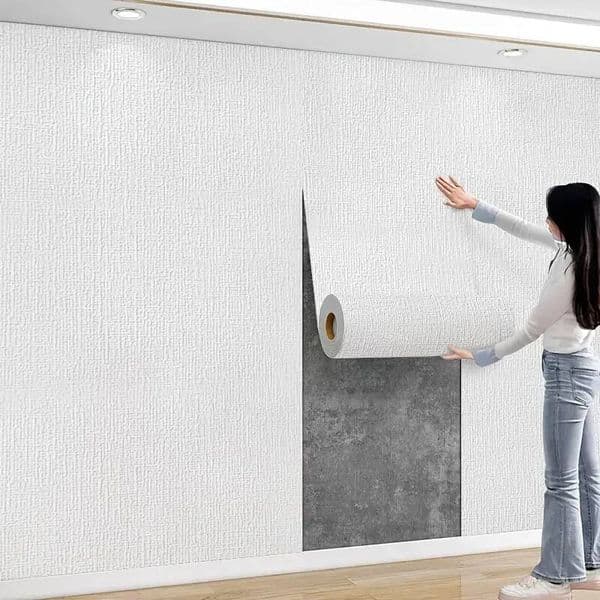 Self-Adhesive Waterproof 3D Linen Wallpaper PVC Solid Color Thickened Wall Sticker For Living Room Bedroom Bathroom Home Decor