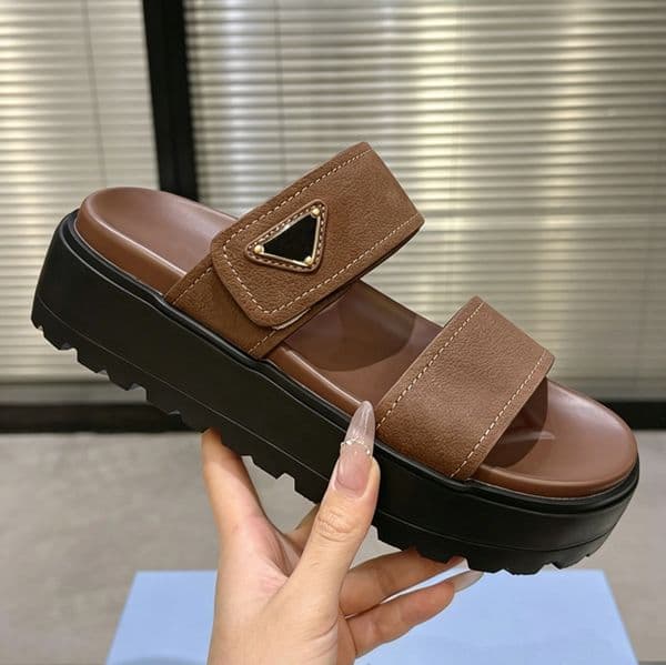Designer Clog Sandals Leather Strap Slide Suede Flatform Slipper High Quality Platform Mule Summer Beach Pool Straps Slide Women Size 35-41