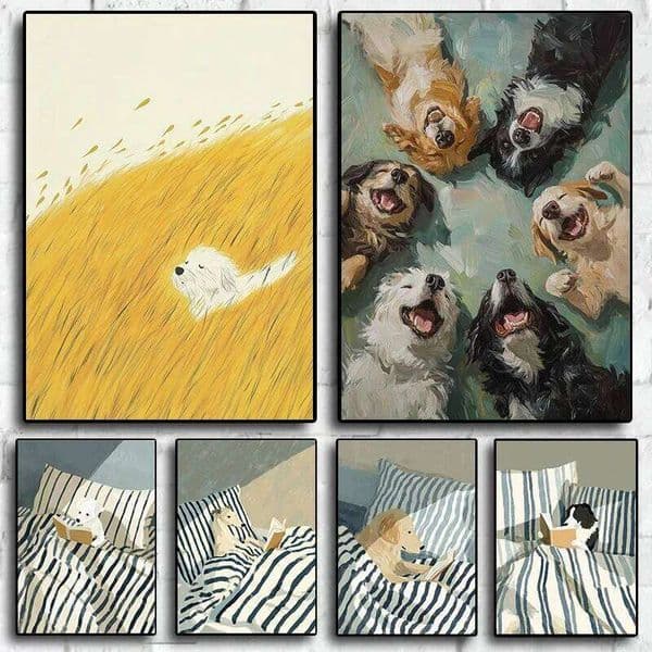 Vintage Greyhound Reading Breezy Dog in Nature Happy Dogs Animal Poster Canvas Painting Wall Art Pictures Home Decor 26L0505