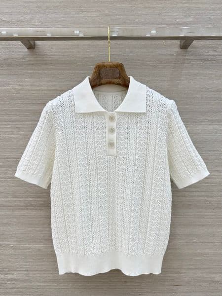 26 Spring/Summer New Product, Hollow Hook Flower Knitted Short Sleeve Top