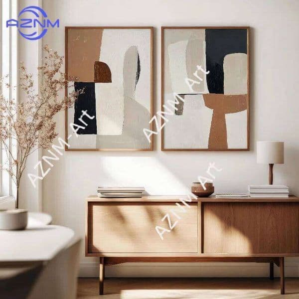 1/2Pcs Geometric Painting Set of 2, Neutral Abstract Acrylic Print, Modern Minimalist Poster, Wall Decor 26Y0505