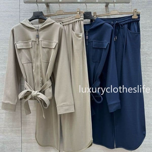 Designer Two Piece Set Women Classic Chain Pendant Hooded Cardigan Coat Casual Trousers Suit L1289