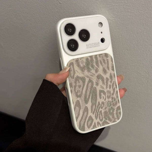 Luxury Leather PU Leopard Print Texture Phone Case For iPhone 17 16 15 14 13 Pro Max Matte Shockproof Bumper Large Window Cover 26H0505