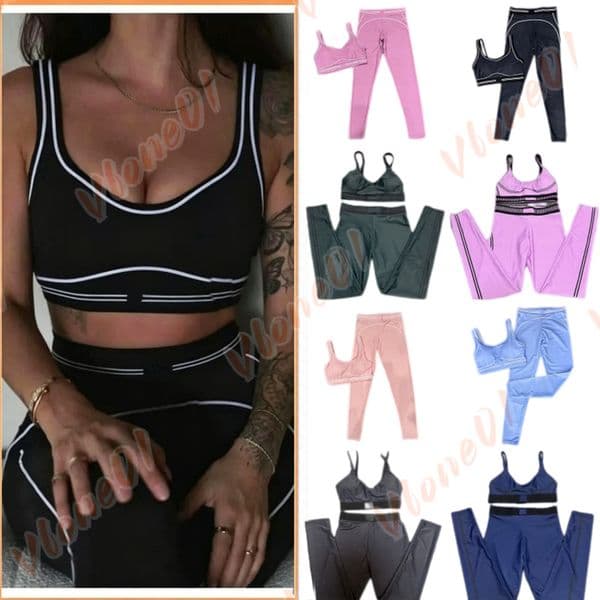 Designer Women Yoga Suits Fashion Heart Throb Bra Leggings Sports White-Striped Workout Quick-Drying Women Clothes Bra Sets gym clothes women yoga set