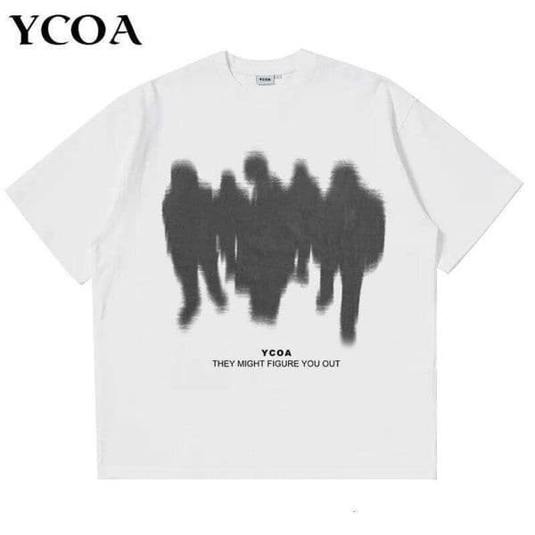 Men's T-Shirts Oversized Shadow Cotton Harajuku Goth Y2k Streetwear Tops Short Sleeve Korean Fashion Hip Hop Aesthetic Clothing 26L0505