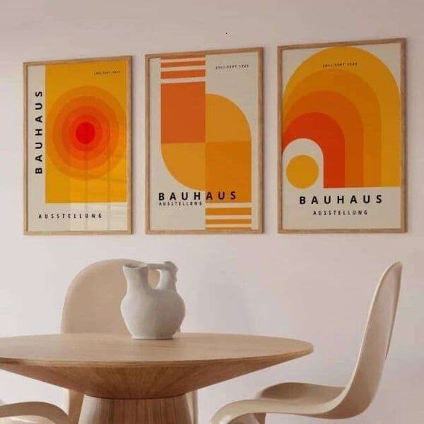 Orange & Yellow Canvas Prints Mid Century Bauhaus Geometric Wall Art Poster for Modern Living Room Bedroom Home Decor 26H0505