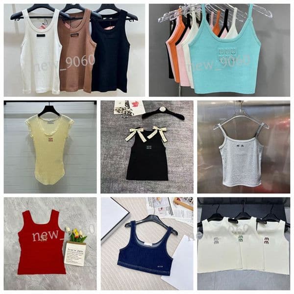 Designer Womens Halter Top Vintage Print Embroidery Tank Summer Slim Short Croptop Exposed Outfit Elastic Sports Knitted Vest Sleeveless Camis
