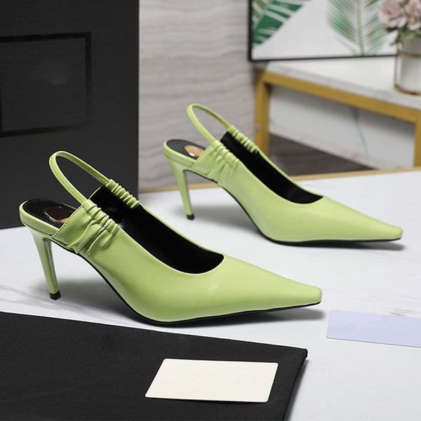 Green Womens Slingback Pumps with An Designer Women ANNE MARIE Slingback Pumps in Smooth Leather low cut vamp featuring an angled stiletto heel gathered 7.5 CM heel