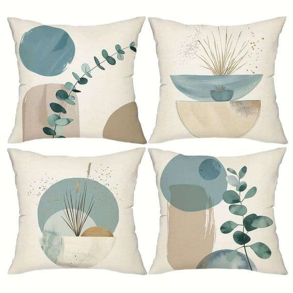 Pillow Case Abstract minimalist light blue geometric leaf pattern printed pillowcase Bohemian sofa cushion cover modern home decoration 26L0505