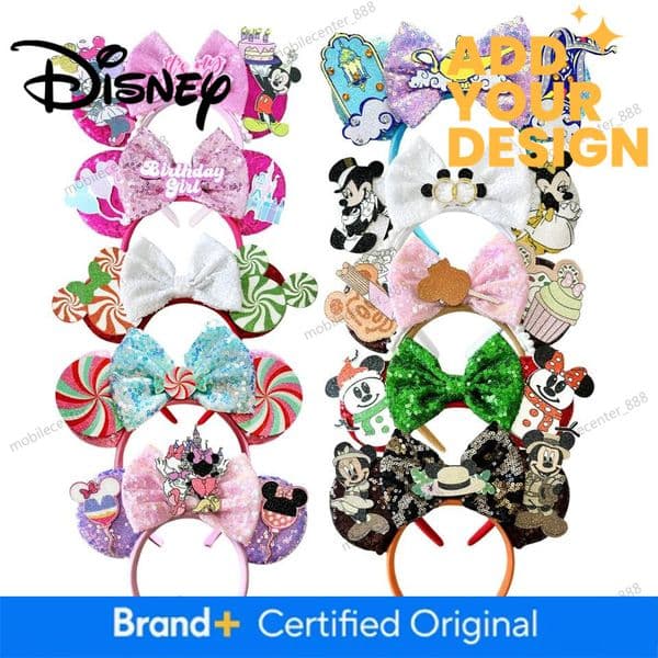 Designer Disney Birthday Girls Mickey Mouse Ears Headbands For Women Party Hair Accessories Minnie Mouse Sequins Bows Hairband Kids Gifts Luxury