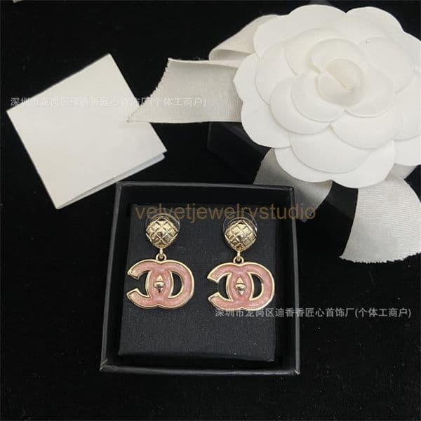 Designer Earrings Channels Earrings Pink Glazed Diamond Pattern Stud Earrings for Women Earrings CC Earring With Box